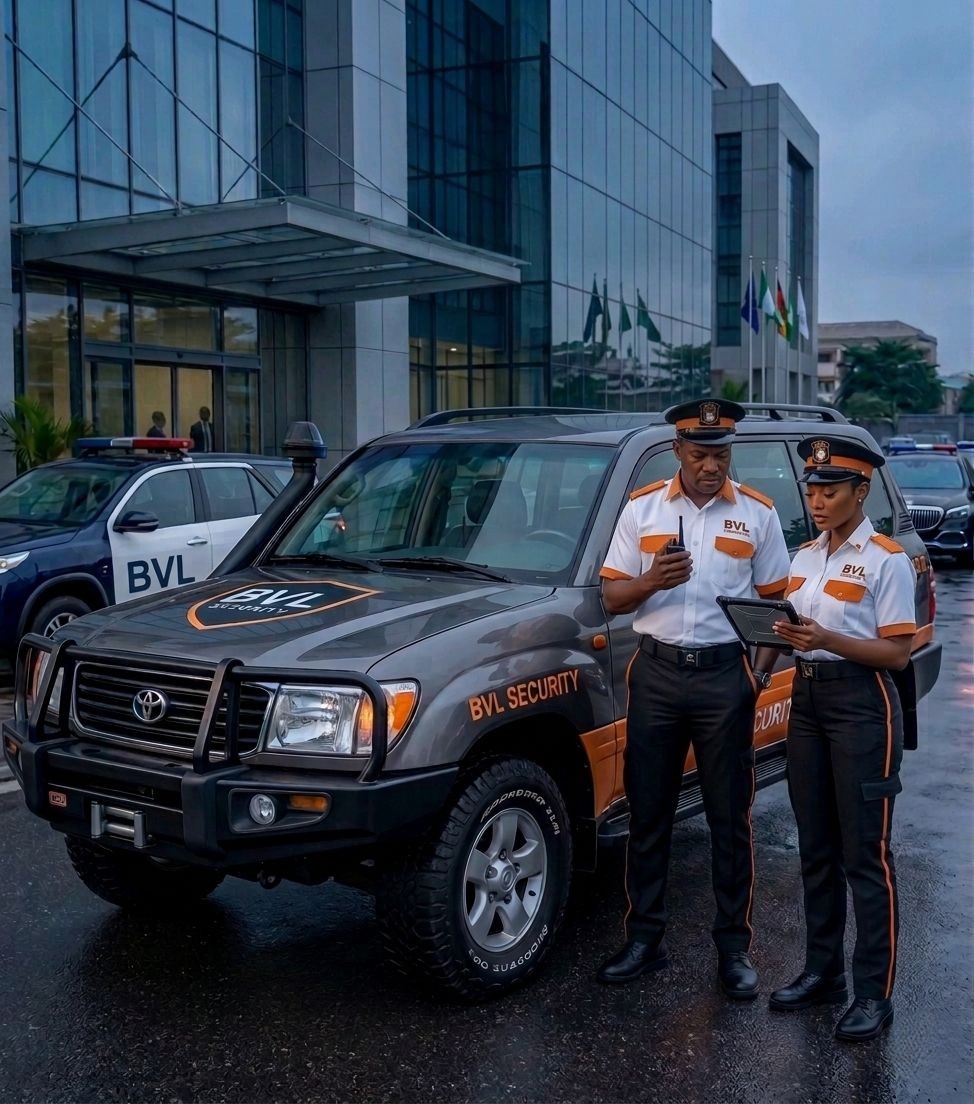 BVL patrol team conducting pre-deployment checks at a corporate headquarters